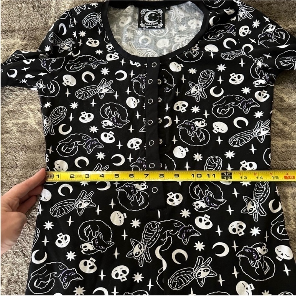 KILLSTAR Purr Off Playsuit Romper Gothic Cats Skulls - Picture 8 of 10
